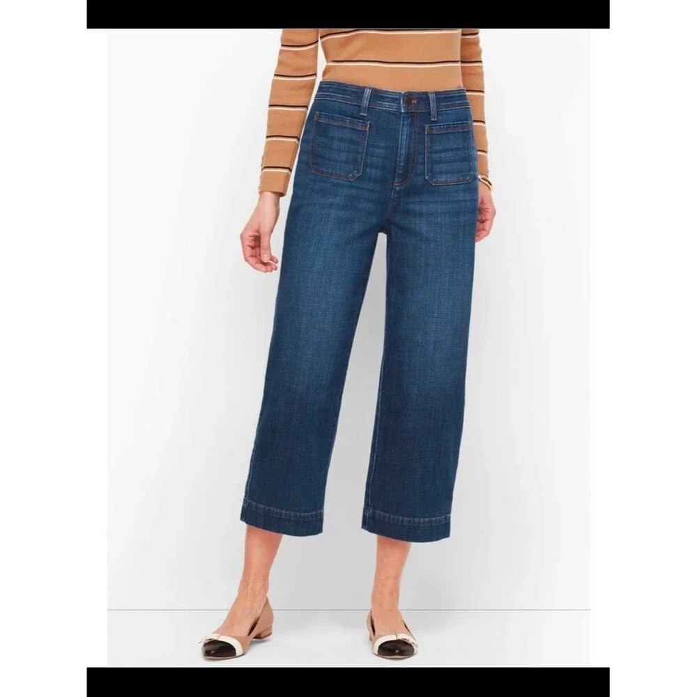 Talbots Flawless High Rise Wide Crop Jeans Dark Blue Size 16WP